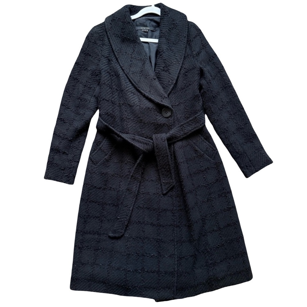 Rachel Mara Chic Black Textured Women's Trench Coat Size 2 Cozy Fall Winter